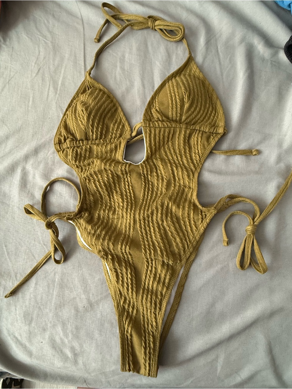 SHEIN Textured Cutout One-Piece Swimsuit in Mustard